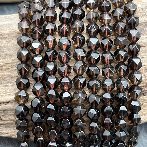 Smoky Quartz Beads, 6mm, Star Cut, Full or Half Strand, Faceted, Brown Beads, Faceted Beads, Natural, Gemstone, 6mm, Smokey Quartz