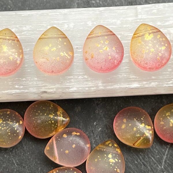 TEN Czech Glass Beads, 12mm, Sunset Orange with Gold Speckling, Orange Beads, Orange Drop Beads, Glass Beads, Teardrop Beads, Briolette