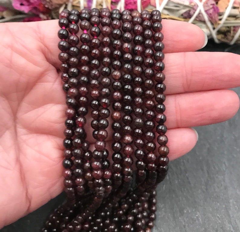 4mm Beads Natural Red Beads Gemstone January Birthstone Half or Full Strand 4 mm Natural 4mm Garnet Beads Garnet Round Deep Red