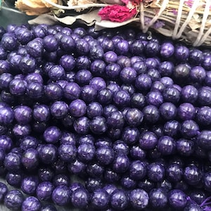 8mm Charoite Beads, Full or Half Strand, Dyed Charoite, Charoite 8mm, Dark Charoite, Purple Beads, Purple Stone, 8mm Round Stone Beads