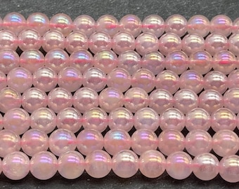 8mm Mystic Light Rose Quartz Beads, Angel Aura, Rose Quartz, AB, Rose Quartz, Pink Beads, Shimmery, Genuine Rose Quartz, Pink Stone