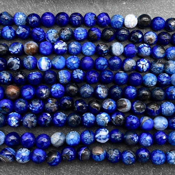 8mm Blue Crackle Agate, Full or Half Strand, Blue Beads, Blue Agate, Agate Beads, 8mm Agate Beads, Crackle Agate, Dark Blue, Steel Blue