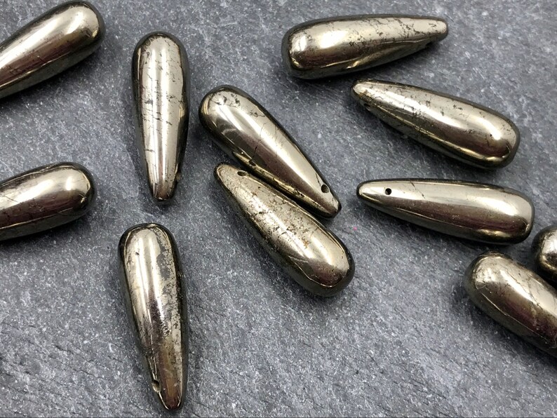 One Iron Pyrite Bead, 25mm, Teardrop, Focal Bead, Fools Gold, Iron Pyrite Drop, Iron Pyrite Tear, Pyrite Bead, Fools Gold Bead image 6