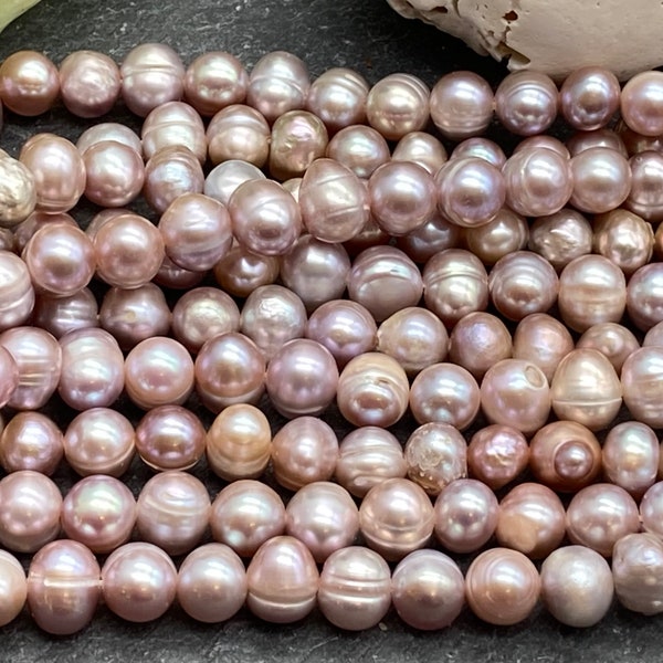 Freshwater Pearl Beads, 6-7mm, Rose Champagne Color, Full or Half Strand, Potato Shape, Pearls, Pink Pearls, Potato Pearls, Champagne