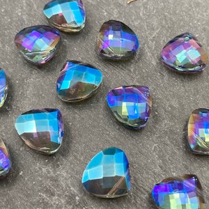 FOUR Mystic London Blue Glass Beads, Briolette, Faceted, Matched Set, Blue Glass, Blue Crystal, AB, Aura, Blue, Teardrop