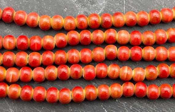 Orange Red Antique Glazed Porcelain Beads: 6mm, Ceramic