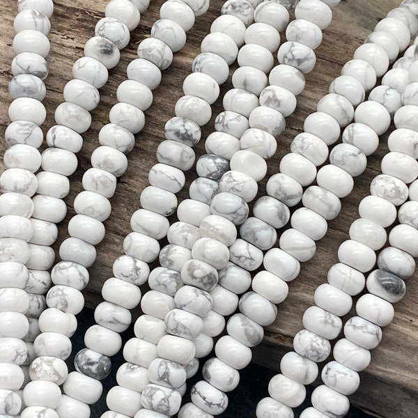 Howite Rondelle Beads, 6x4mm, White Howlite Beads, Howlite Beads, Full or Half Strand, Natural Howlite, White Stone Beads, Rondelles, Donut
