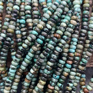 African Turquoise Rondelle Beads, 4x3mm, African Turquoise, Rondelles, Aqua, Blue, Aqua Beads, Gemstone, Rustic, Rondelles, Donuts, Beads