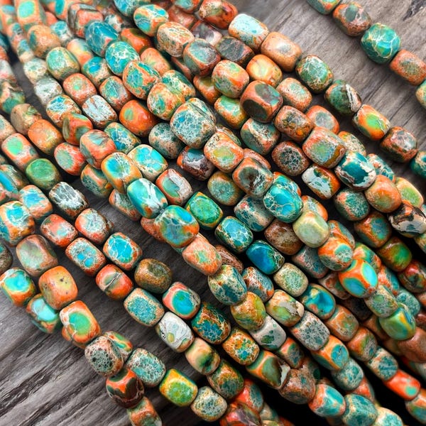 Turquoise and Tangerine Impression Jasper Beads, 7mm