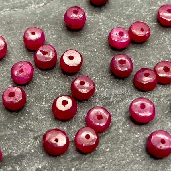 Genuine Ruby Bead, 4mm, Ruby, Rondelle, Priced per Bead, July Birthstone, Red Bead, 4 mm, Precious Stone, Ruby Rondelles, 4mm Ruby