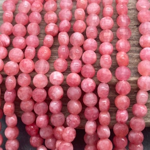 Faceted Rhodochrosite Beads: 6mm Pink Gemstone, Half/Full Strand