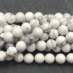 8mm White Howlite Beads with Gray Matrix: Full or Half Strand