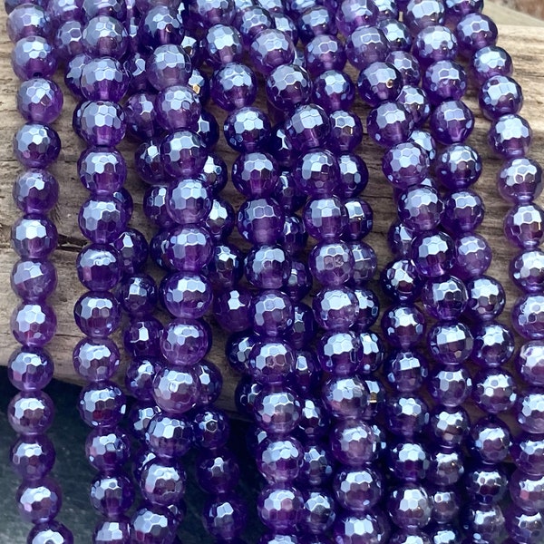 6mm Mystic Amethyst, Faceted, Round, Electroplated Amethyst, Amethyst Beads, Aura, Beads, AB, Purple Beads, Amethyst, Luster, Shimmery