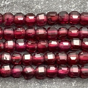 Tiny Garnet Cube Beads, 2.5mm, Faceted, Deep Red, Natural,  Garnet Red Beads, Natural, Gemstone, January Birthstone, Garnet Strand, Red