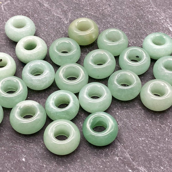 FIVE Large Hole Aventurine Beads, 14x8mm, 5-6mm Hole, Rondelle, Natural, Gemstone, Earthy, Large Hole Rondelle, Green Beads, Natural, Beads