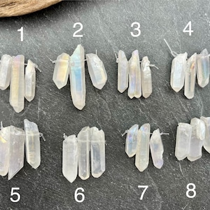 Aura Quartz Crystal Point Beads: White Smoke AB Mystic (Trio)