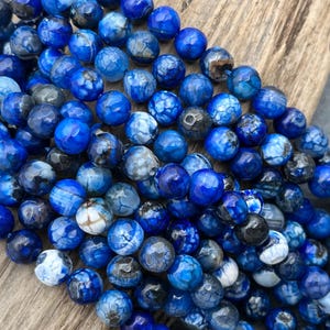 8mm Blue Crackle Agate Beads: Faceted, Round
