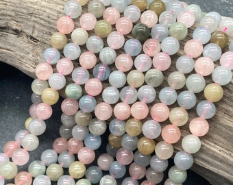 Grade AA 8mm Morganite Beads, Beryl Beads, 8mm, Smooth Round, Multicolor Beryl Beads, Aquamarine Beads, Heliodor, Pastel Beads