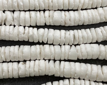 Rustic White Shell Heishi Beads, 6mm, Full or Half Strand, Natural Shell, White, Cream, White Shell, Rondelle, Heishi Beads, Shell Beads