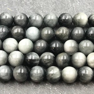 Grade A Hawks Eye Beads, 8mm, 7.5 Inch Strand, Round, Hawks Eye, Hawk&#39;s Eye, Gray Beads, Stone Beads, A Grade, Gray Stone, 8mm, Tigers Eye