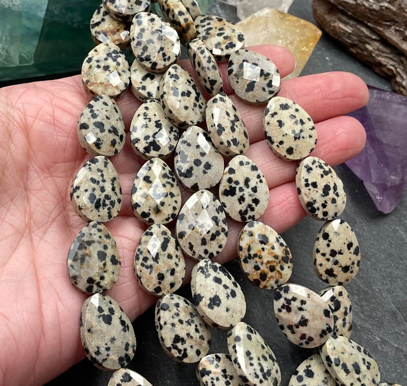 Dalmatian Jasper Drop Beads, 18mm, Faceted, 8 Inch Strand, Natural Beads, Jasper Beads, Teardrop, Dalmatian Jasper, Drop, Beads, Earthy image 3