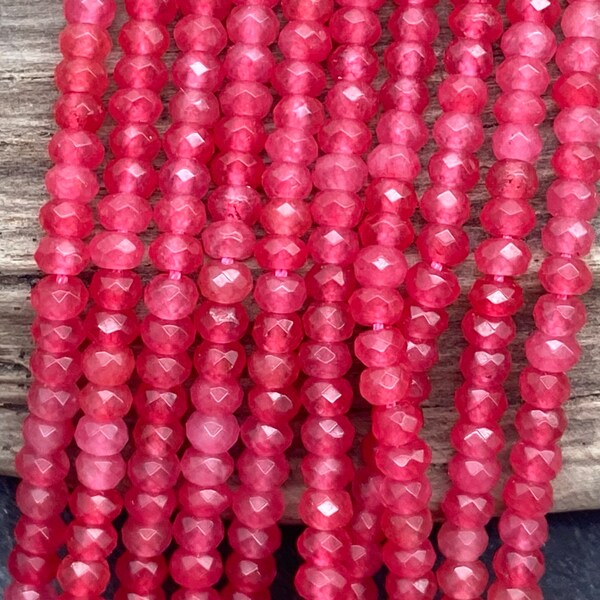 Pink Jade Beads, 4x3mm, Rondelle, Faceted, 4mm, Dyed Jade, Jade Beads, Bright Pink, Pink Beads, Magenta, Hot Pink, Colorful, Pink Jade,