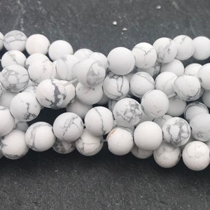 8mm Matte White Howlite Beads: Round Gemstone with Gray Matrix