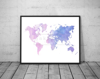 Printable Watercolor World Map