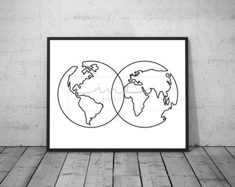 Double Globe World Map (Digital Download)