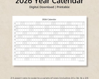 Calendario imprimible del año 2026 (diseño mensual) / resumen del año, calendario 2026, calendario anual, calendario digital 2026, póster del año 2026