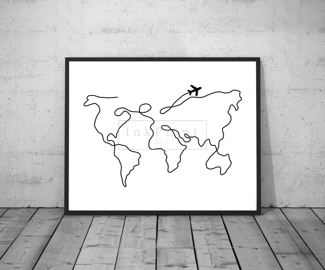 Printable World Map One Line Vector Sketch - Etsy