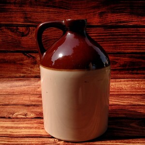 McCoy Stoneware, Rustic Bar Decor, Country Man Cave, Whiskey Jug, Two Tone Stoneware, McCoy Pottery, Cabin Decor, Handled Jug, Mantel Decor image 1