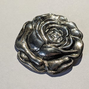 Vintage Silver Tone Repousse Rose Brooch