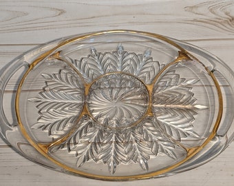 1950s Jeannette Glass Relish Sectioned Serving Tray