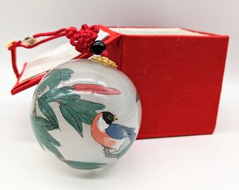 Willitts Designs Vintage Chinese Reverse Hand Painted Glass Bird Ornament in Box