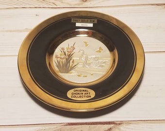 Art of Chokin Schwan Teller: 24k Gold Vergoldeter Dekorativer Teller