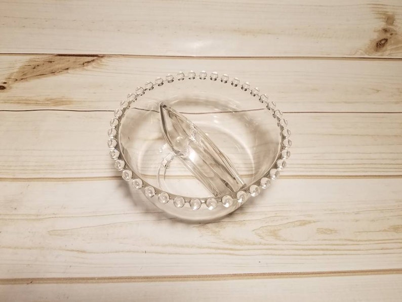 Glass Anniversary Gift for Him Imperial Glass Beaded Glass Bowl Candlewick Glassware Retro Divided Glass Dish Houswarming Gifts Cooking