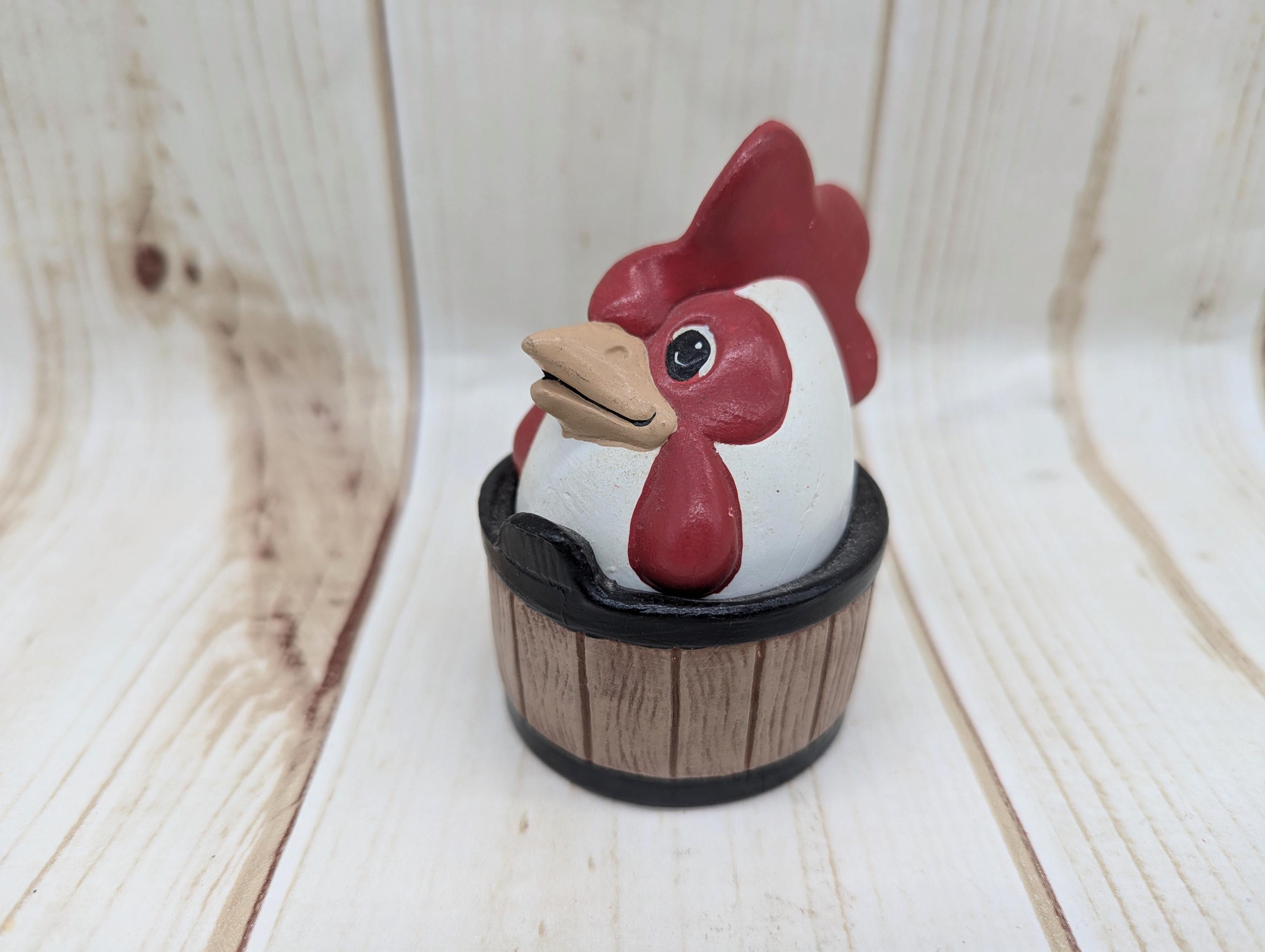 バケツに入った鶏の顔の陶器製卵 - カントリー セラミック製エッグス 