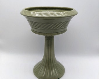 Vintage Haeger Pottery Pedestal Planter - Olive Green