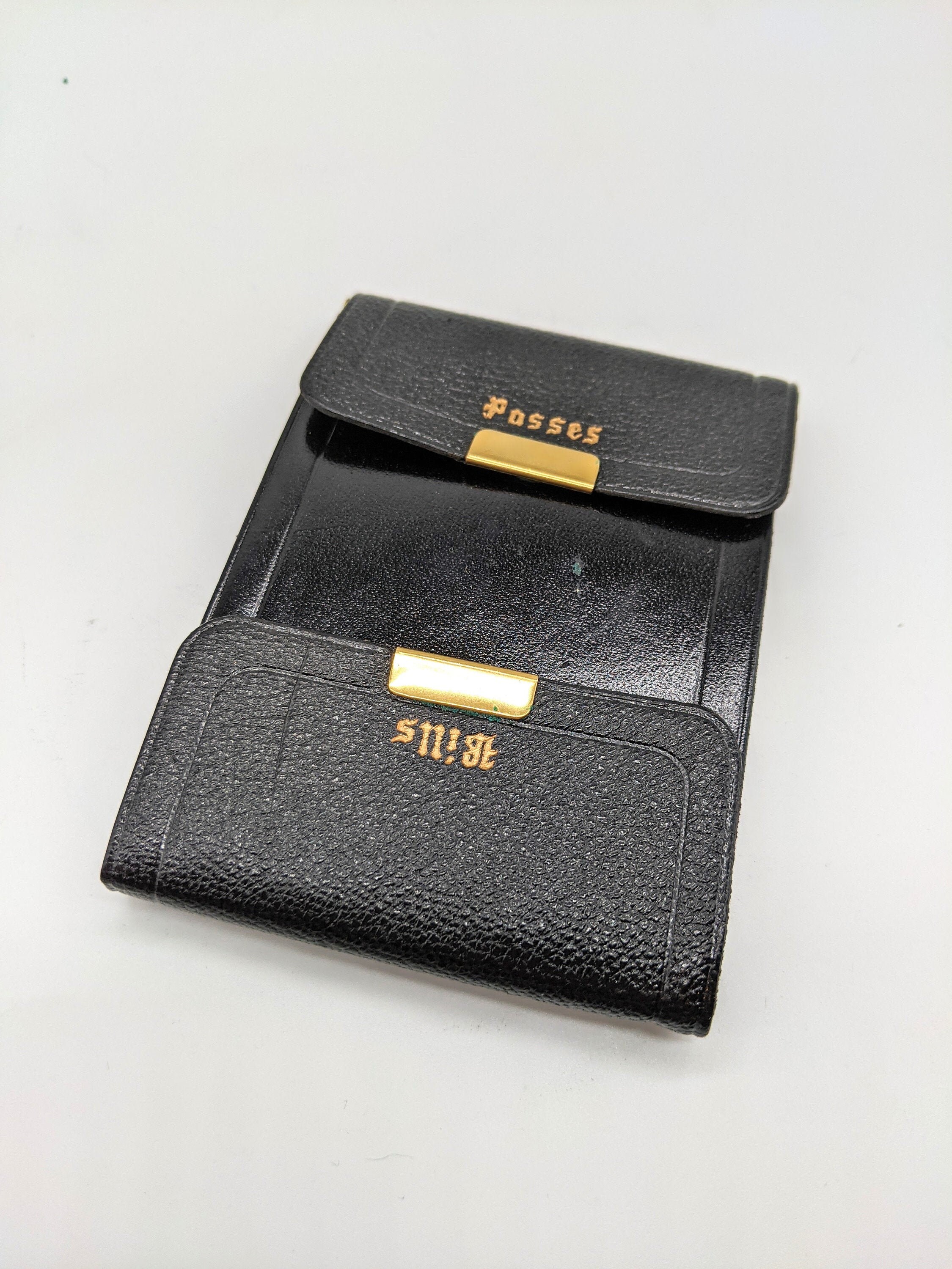 English Morocco Cash Passport Leather Wallet Vintage Black Wallet