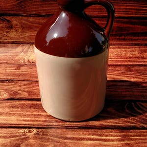 McCoy Stoneware, Rustic Bar Decor, Country Man Cave, Whiskey Jug, Two Tone Stoneware, McCoy Pottery, Cabin Decor, Handled Jug, Mantel Decor image 6