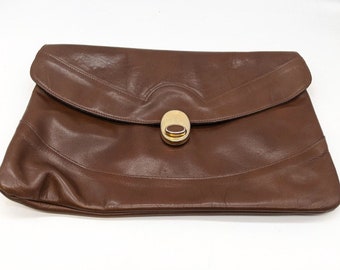 Vintage Brown Leather Clutch Purse