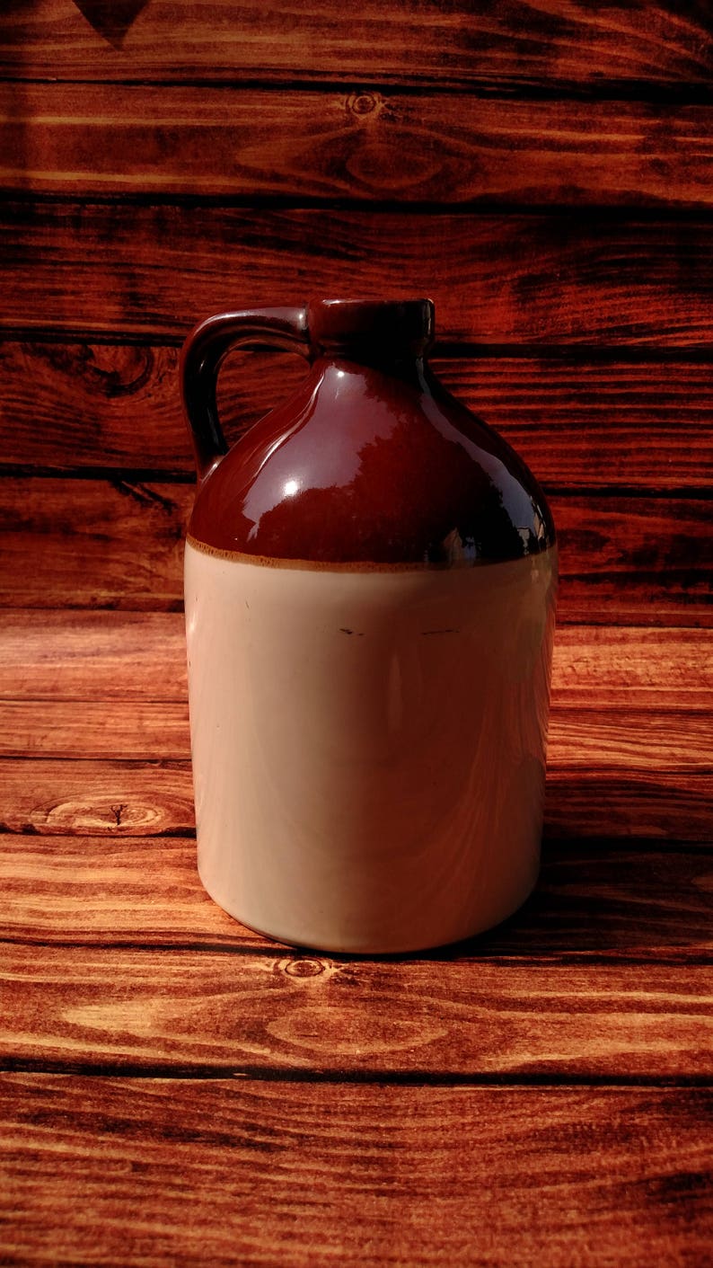 McCoy Stoneware, Rustic Bar Decor, Country Man Cave, Whiskey Jug, Two Tone Stoneware, McCoy Pottery, Cabin Decor, Handled Jug, Mantel Decor image 5