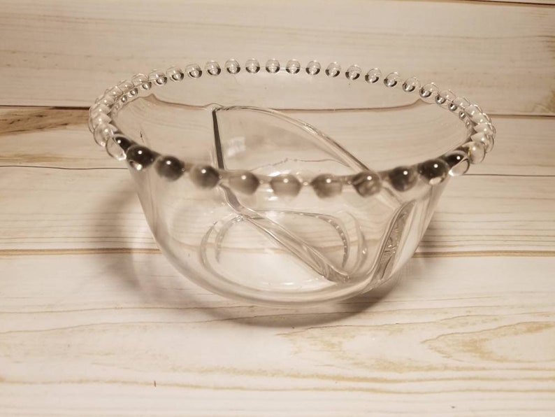 Glass Anniversary Gift for Him Imperial Glass Beaded Glass Bowl Candlewick Glassware Retro Divided Glass Dish Houswarming Gifts Cooking