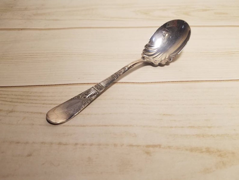 James W Tufts Victorian Silverplate Berry Spoon, Silver Plated Flatware, Unique Spoon Gift, 1800's Antique Spoon, Decorative Spoons image 2