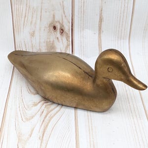 Vintage MCM Entenstatue aus massivem Messing - 19 cm x 10 cm