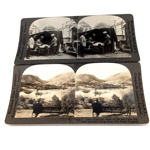 Set of 2 Stereocards Lot - WWI French Field Hospital X-Ray, Lake Grasmere