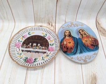 Christian Wall Decor Hanging Plates - Last Supper / Jesus Art Plates - Napco Handpainted
