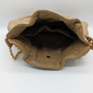 Vintage Beige Leather Clutch with Gold Tone Chain Shoulder Strap image 7
