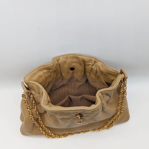 Vintage Beige Leather Clutch with Gold Tone Chain Shoulder Strap image 6